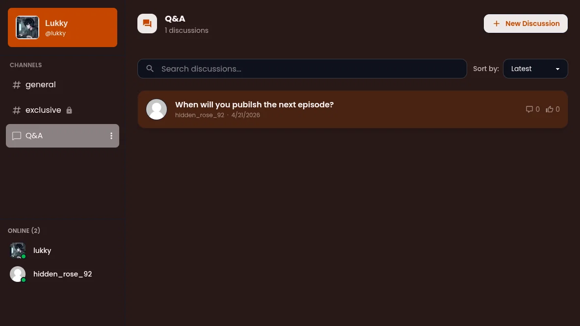 Forum channel with threaded discussions